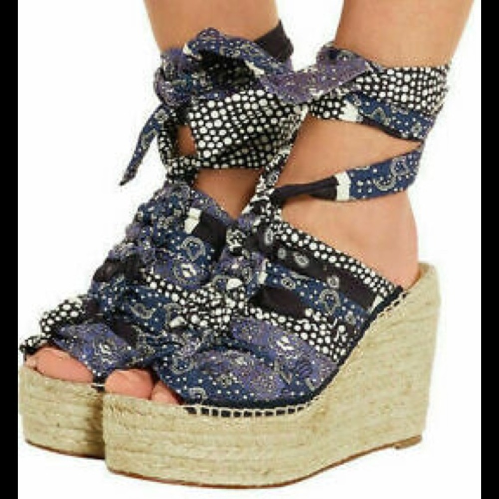 Chloe Sandals Espadrille Ankle Wrap Blue Ribbon 8